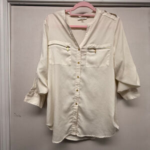 Women's Calvin Klein M Off-White Blouse with Gold Zippers